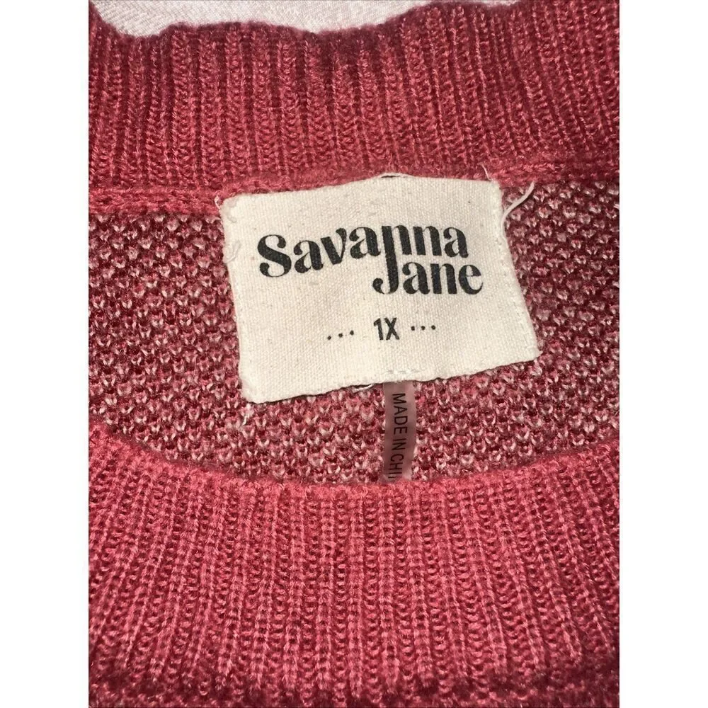 Savanna Jane Fair Isle Knit Sweater Sz 1X Balloon sleeve Pink Mauve Relaxed
